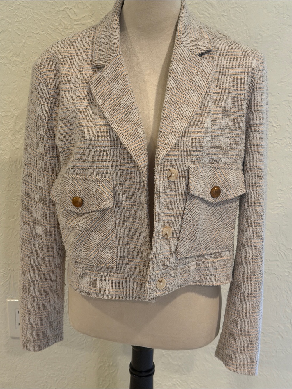 French Mauve Tweed Cropped Jacket size Large